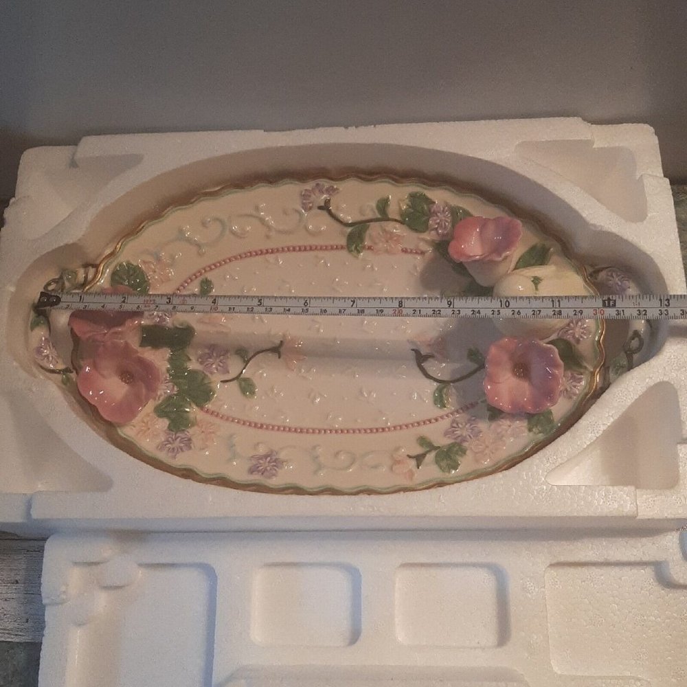 Vintage Avon Easter Spring Serving Platter Pottery Dish Duck Flowers Handle 2001 - Picture 2 of 13